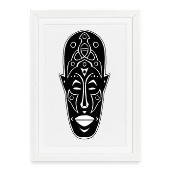 Masque africain étrange - Affiche encadrée (27 × 37 cm) - blanc - Devant