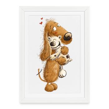 Dachshund with Dog Toy Dachshund Cuddly Toy - Framed poster (27 × 37 cm) - white - Front