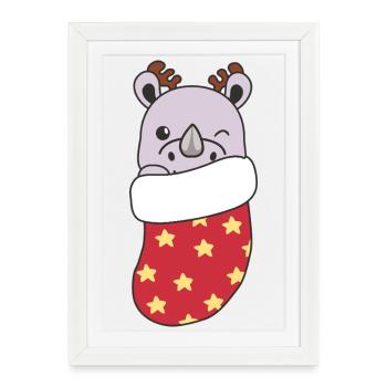 Cute rhinos in Christmas stocking for Christmas - Framed poster (27 × 37 cm) - white - Front