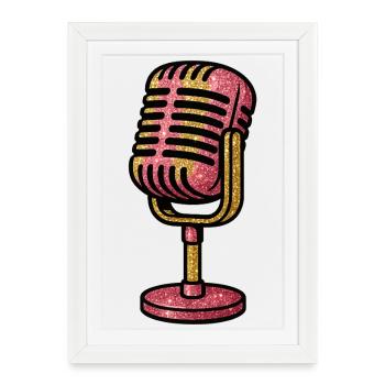 Microphone à paillettes Retro Pink Gold - Affiche encadrée (27 × 37 cm) - blanc - Devant