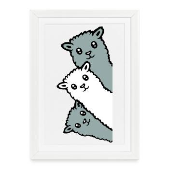 3 Alpacas Llamas Looking Curious Animal Heads Joy - Framed poster (27 × 37 cm) - white - Front