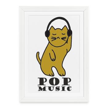 Cat DJ with headphones - Framed poster (27 × 37 cm) - white - Front