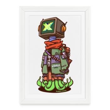 Robot éclaireur néon X avec bottes de flamme - Affiche encadrée (27 × 37 cm) - blanc - Devant