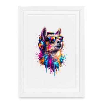 Pop Art des lamas - Affiche encadrée (27 × 37 cm) - blanc - Devant