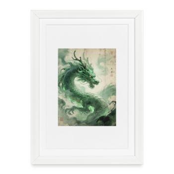 L'Éveil du Dragon : Qinglong - Prospérité Oriental - Affiche encadrée (27 × 37 cm) - blanc - Devant