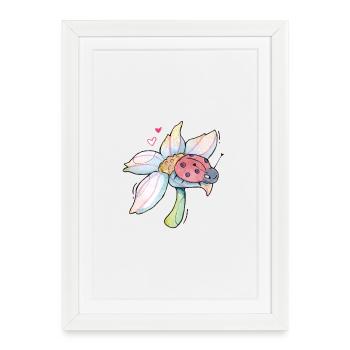 Douce Lucky Charm Ladybug sur fleur - Affiche encadrée (27 × 37 cm) - blanc - Devant