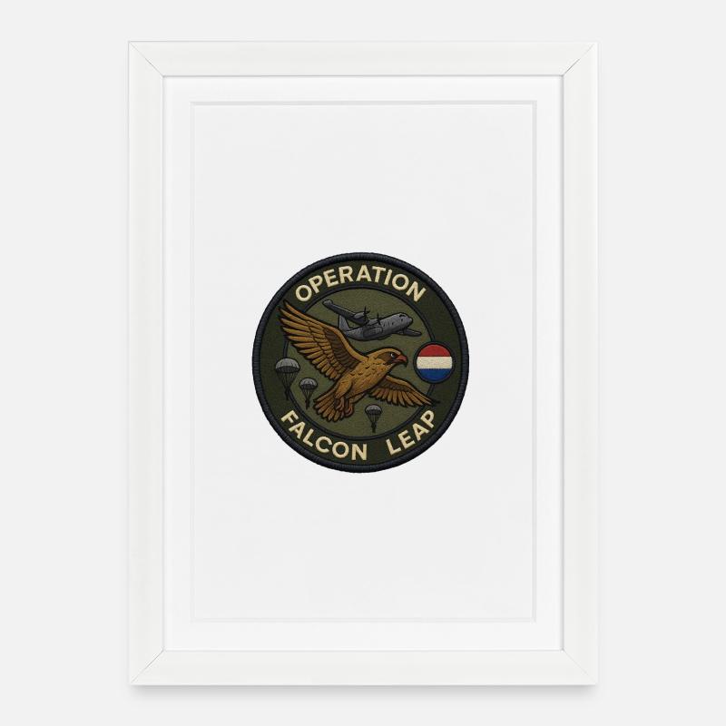 Écusson de l’opération Falcon Leap - Affiche encadrée (27 × 37 cm) - blanc