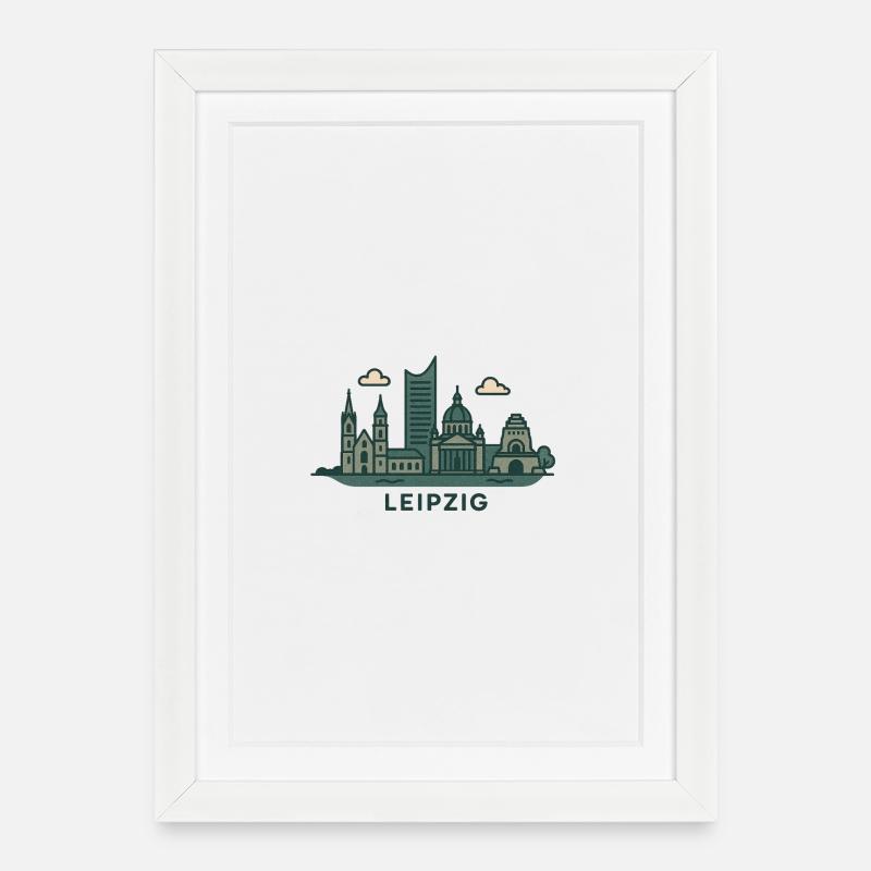 Leipzig Skyline  - Gerahmtes Poster (27 × 37 cm) - Weiß