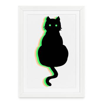 Chat néon - Affiche encadrée (27 × 37 cm) - blanc - Devant