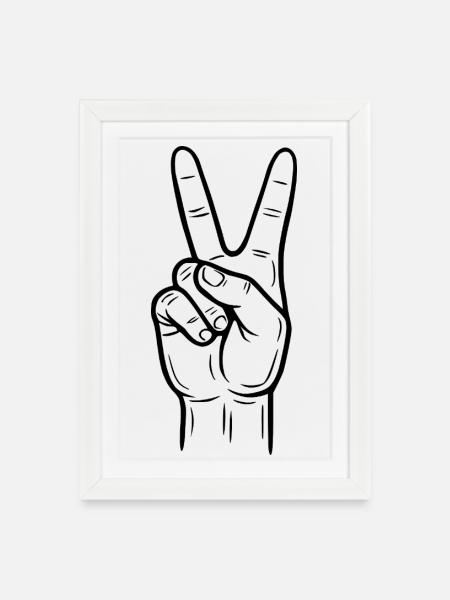 Peace Handzeichen – Victory Symbol - Gerahmtes Poster (27 × 37 cm) - Weiß