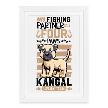 Pêche et chien de berger Kangal - Affiche encadrée (27 × 37 cm) - blanc - Devant