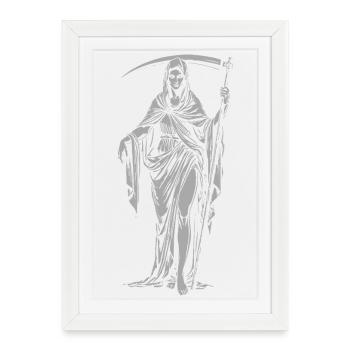 Faucheuse encapuchonnée avec la faux silencieuse - Affiche encadrée (27 × 37 cm) - blanc - Devant