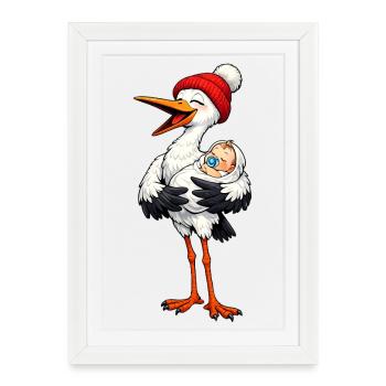Cigogne avec bébé - Affiche encadrée (27 × 37 cm) - blanc - Devant
