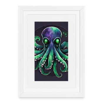 Octopus cosmique émeraude - Affiche encadrée (27 × 37 cm) - blanc - Devant