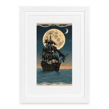 Vaisseau lunaire nocturne - Affiche encadrée (27 × 37 cm) - blanc - Devant