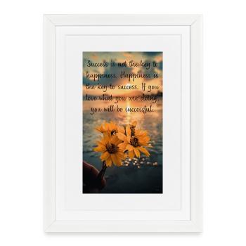 Citation de motivation avec des fleurs au coucher du soleil - Affiche encadrée (27 × 37 cm) - blanc - Devant