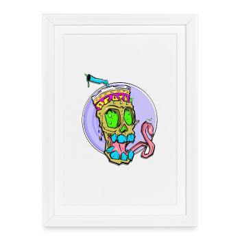 Crâne néon avec choc de couleur - Affiche encadrée (27 × 37 cm) - blanc - Devant