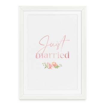 Just Married Florale Rosée - Affiche encadrée (27 × 37 cm) - blanc - Devant