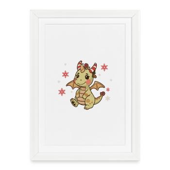 Dragon festif Noël candy cane - Affiche encadrée (27 × 37 cm) - blanc - Devant