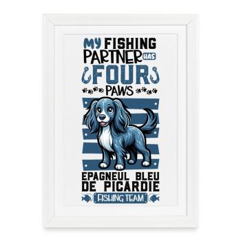 Pêche et Epagneul Bleu de Picardie - Affiche encadrée (27 × 37 cm) - blanc - Devant