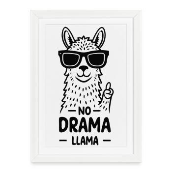 No Drama Llama funny cool alpaca with glasses - Framed poster (27 × 37 cm) - white - Front