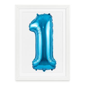 1st Birthday, First Birthday Balloon Blue - Framed poster (27 × 37 cm) - white - Front