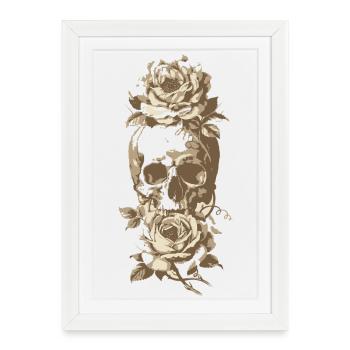 Design de tatouage Crâne et Roses - Affiche encadrée (27 × 37 cm) - blanc - Devant