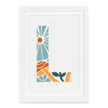 Lettre l fleurs groovy idée cadeau  - Affiche encadrée (27 × 37 cm) - blanc - Devant
