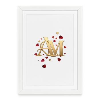 Golden AM Monogram with Rose Petals - Framed poster (27 × 37 cm) - white - Front