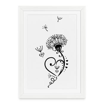 Dandelion with hearts in Tribal-, Tattoo Style. - Framed poster (27 × 37 cm) - white - Front