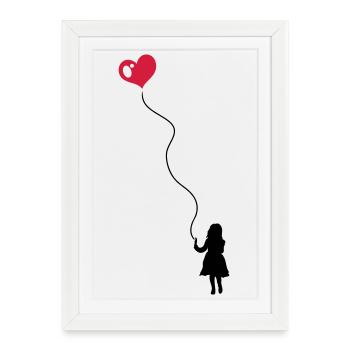 Enfant avec le ballon de coeur. - Affiche encadrée (27 × 37 cm) - blanc - Devant