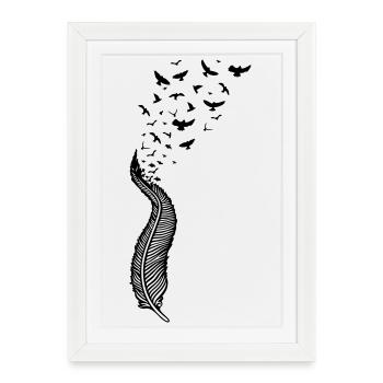 Plume et oiseaux - Affiche encadrée (27 × 37 cm) - blanc - Devant