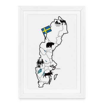 Suède Carte pour les vacances en Scandinavie - Affiche encadrée (27 × 37 cm) - blanc - Devant