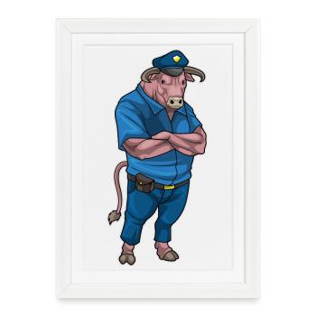 Bull Policier Police - Affiche encadrée (27 × 37 cm) - blanc - Devant
