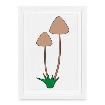 Illustration botanique de champignon minimaliste - Affiche encadrée (27 × 37 cm) - blanc - Devant