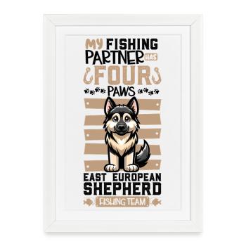 Fishing and Eastern European Shepherd - Framed poster (27 × 37 cm) - white - Front