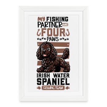 Pêche et épagneul d’eau irlandais - Affiche encadrée (27 × 37 cm) - blanc - Devant