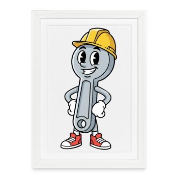 Techniker Cartoon Schraubenschlüssel Humor Mechaniker - Gerahmtes Poster (27 × 37 cm) - Weiß - Vorne