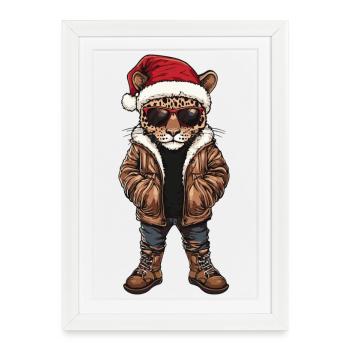 Leopard Weihnachten Winter - Gerahmtes Poster (27 × 37 cm) - Weiß - Vorne