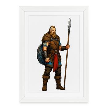 Guerrier viking avec une cape de fourrure - Affiche encadrée (27 × 37 cm) - blanc - Devant