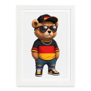 Fan Art de l’Allemagne Bear Black Red - Affiche encadrée (27 × 37 cm) - blanc - Devant