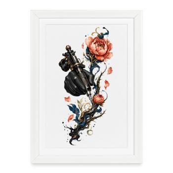 Steampunk Needle and Flowers - Framed poster (27 × 37 cm) - white - Front