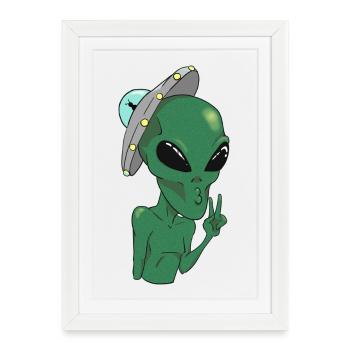 Un extraterrestre faisant un symbole de paix - Affiche encadrée (27 × 37 cm) - blanc - Devant