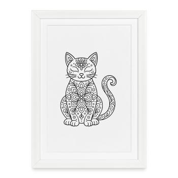 Cat with flowers mandala in the body coloring page - Framed poster (27 × 37 cm) - white - Front