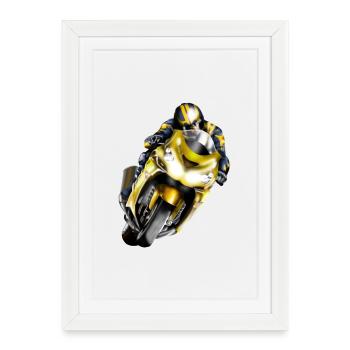 Racer on yellow machine - Framed poster (27 × 37 cm) - white - Front