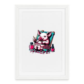 Pédicure Piggy avec vernis rouge baie - Affiche encadrée (27 × 37 cm) - blanc - Devant