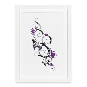 Ornement floral avec papillons et fleurs. - Affiche encadrée (27 × 37 cm) - blanc - Devant