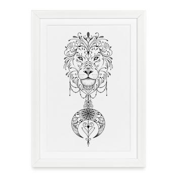 Lion Head and Moon Ornamental Mandala - Framed poster (27 × 37 cm) - white - Front