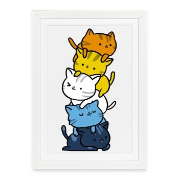 Drapeau de fierté Kawaii Cat Aroace - Affiche encadrée (27 × 37 cm) - blanc - Devant