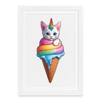 Chaton licorne - Affiche encadrée (27 × 37 cm) - blanc - Devant